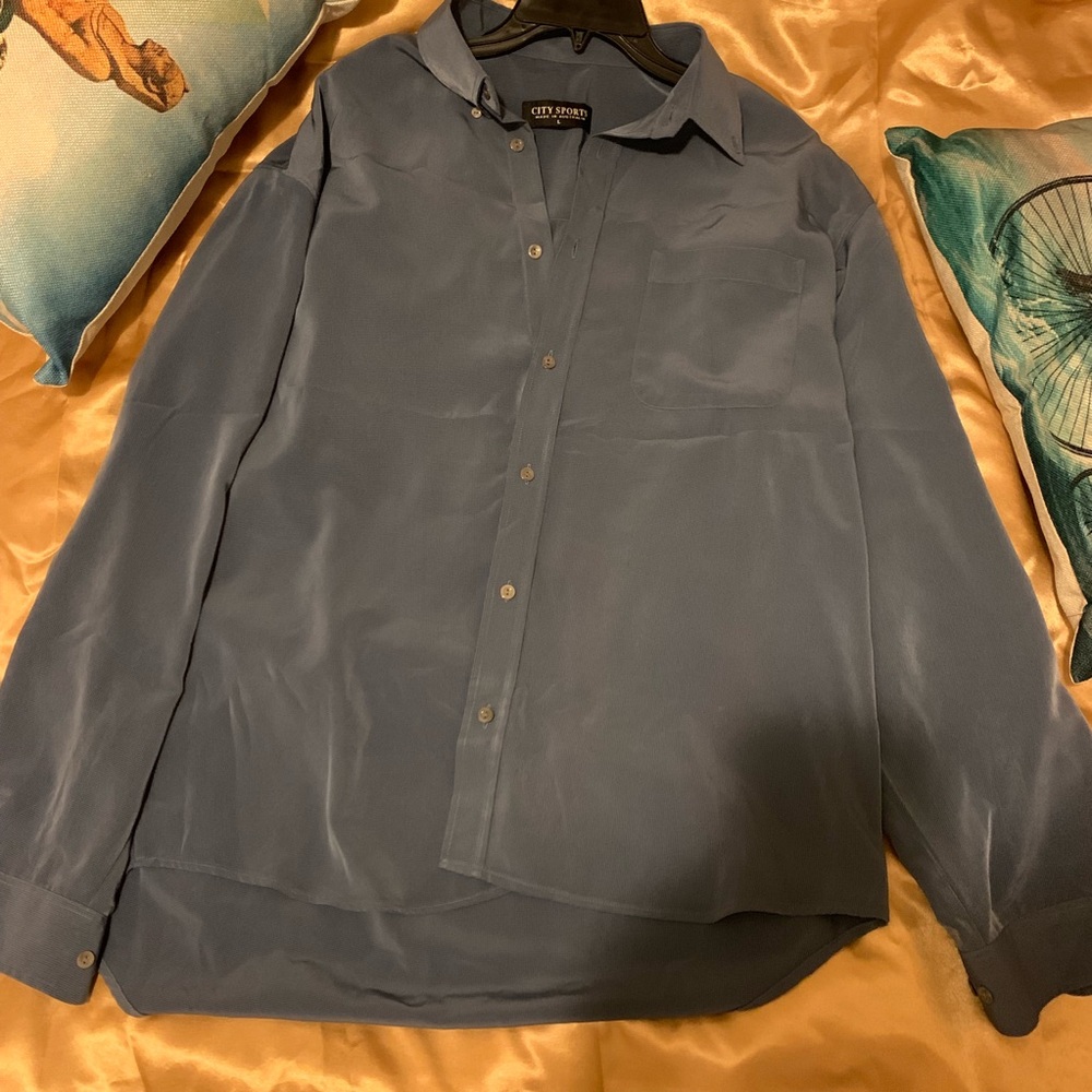 Flowy Metallic Dress Shirt by City Sports.